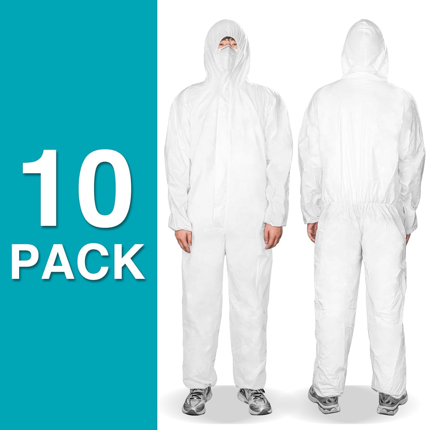 FURWEY Hazmat Suits 1/10 Pack Disposable Coveralls, with Elastic Wrists, Ankles and Hood, Available in 4 sizes - Image 2