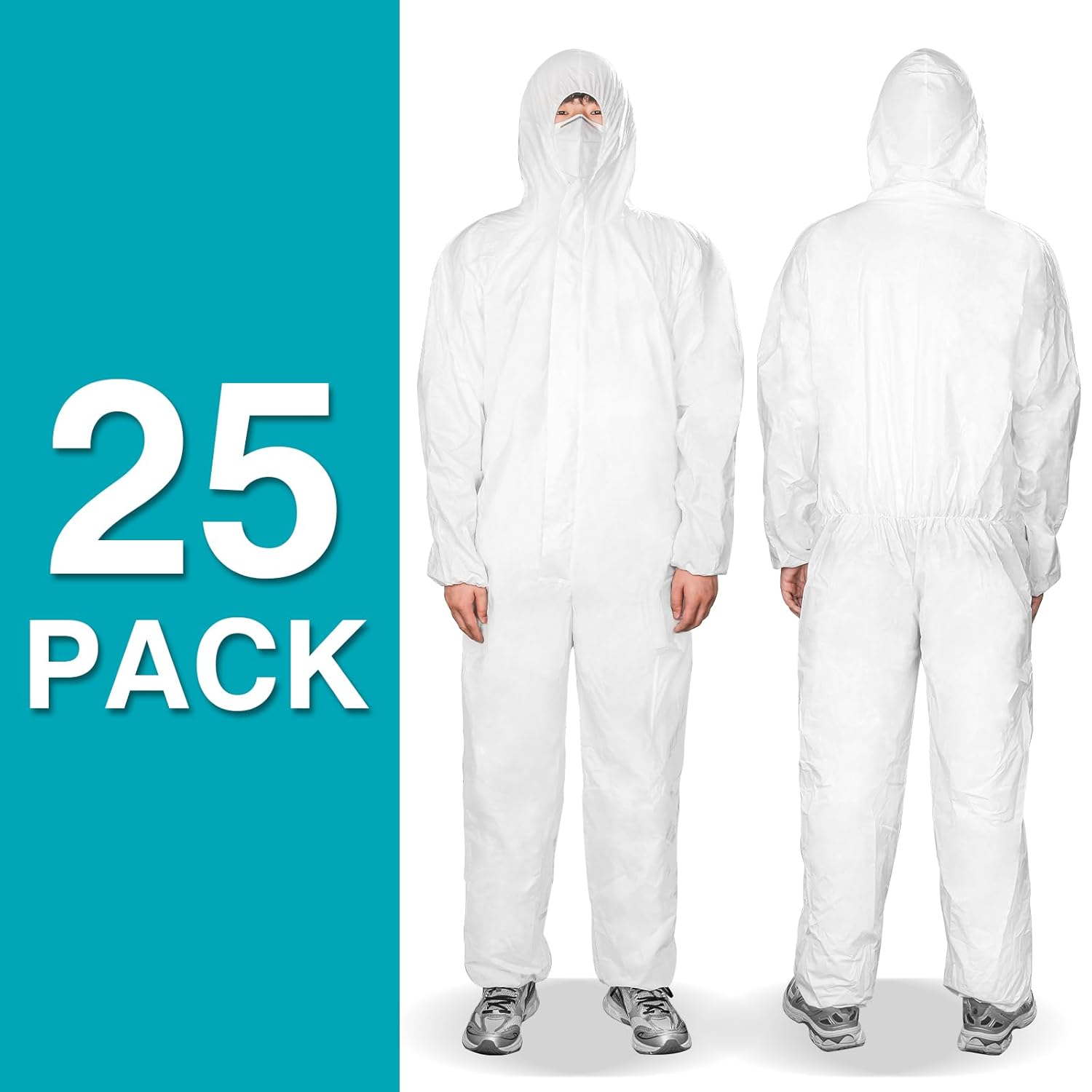 FURWEY Hazmat Suits 25PACK Disposable Protective Coveralls, Heavy Duty Full Body Painters Suit for Men & Women with Elastic Wrists, Ankles and Hood- Breathable & Waterproof-X-Large - Image 2