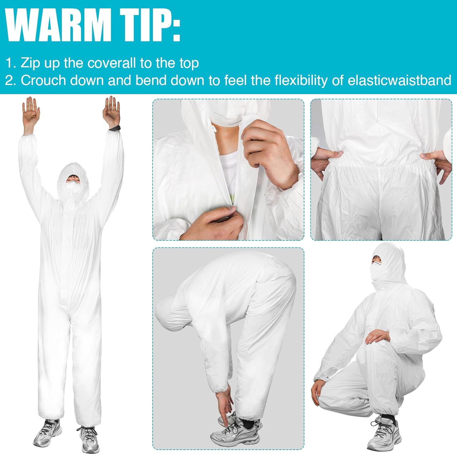 FURWEY Hazmat Suits 25PACK Disposable Protective Coveralls, Heavy Duty Full Body Painters Suit for Men & Women with Elastic Wrists, Ankles and Hood- Breathable & Waterproof-X-Large - Image 8