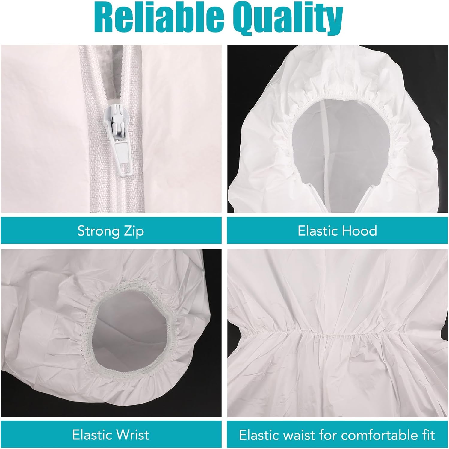 FURWEY Hazmat Suits 1/10 Pack Disposable Coveralls, with Elastic Wrists, Ankles and Hood, Available in 4 sizes - Image 3