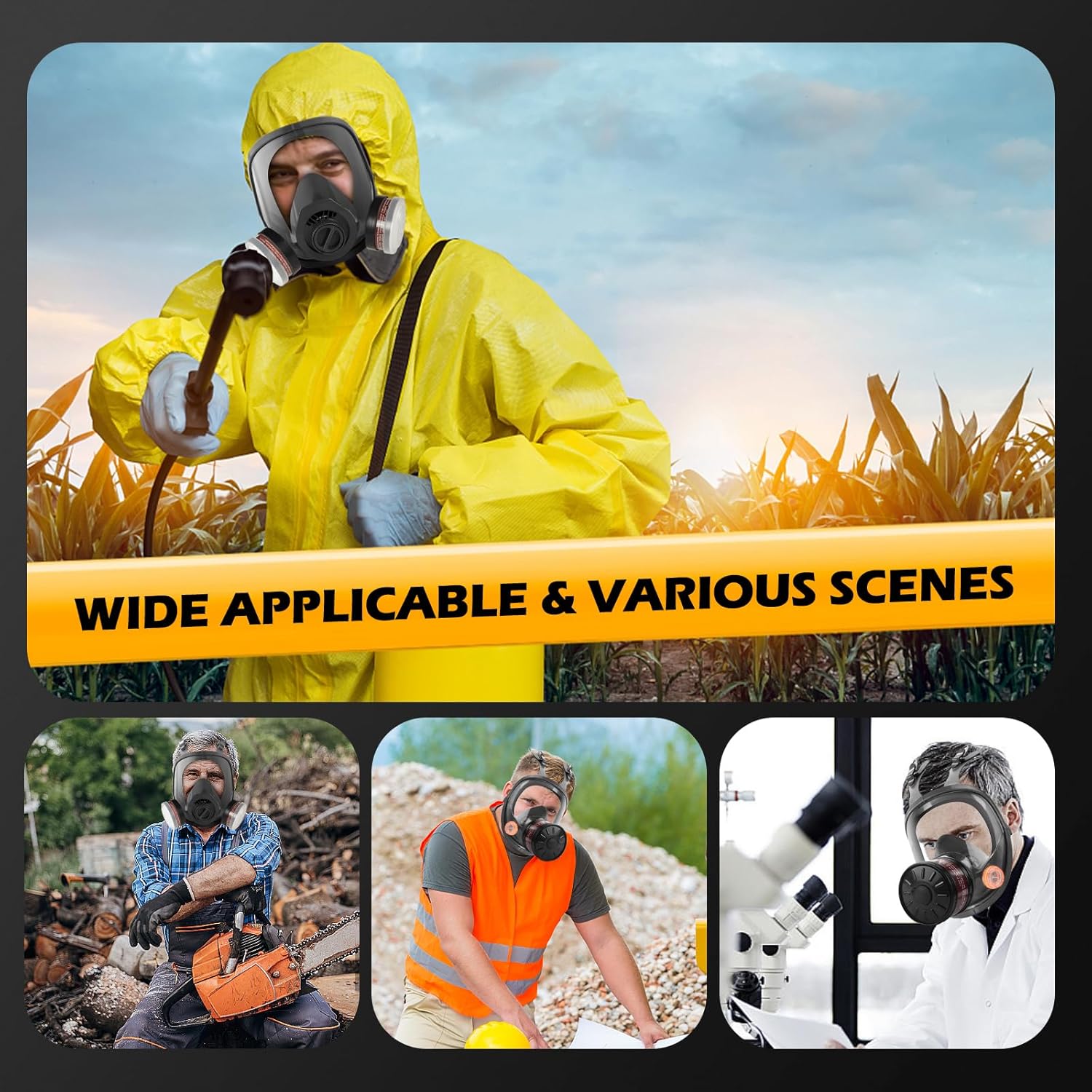 HANUU Gas Masks Survival Nuclear and Chemical, Gas Mask with 40mm Activated Carbon Filter and P-A-1 Filters, Tactical Full Face Respirator Mask for Vapor Chemicals Spray Paint Resin Dust (2 Pack) - Image 7