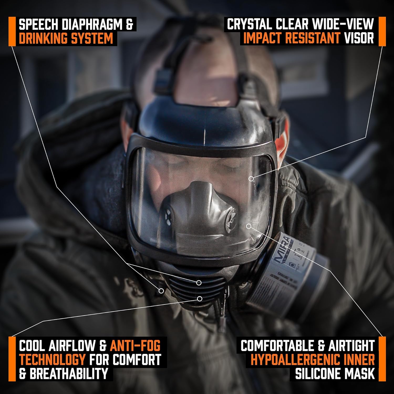 MIRA SAFETY M Certified CBRN Full Face Gas Mask Reusable Respirator Professional Grade (CM-6M Mask WITH Drinking System), 2 Piece Set - Image 3