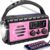 74000mWh Emergency Radio with NOAA Weather, Portable Hand Crank SW/AM/FM Survival Radio with Fast Charge Rechargeable Solar Battery, Flashlight, Reading Lamp,SOS Sirenor Home Outdoor(Pink)